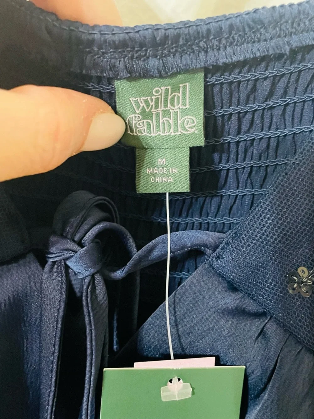 NWT Wild Fable Women's Embellished Mini Babydoll Dress Navy Blue‎ Sz M